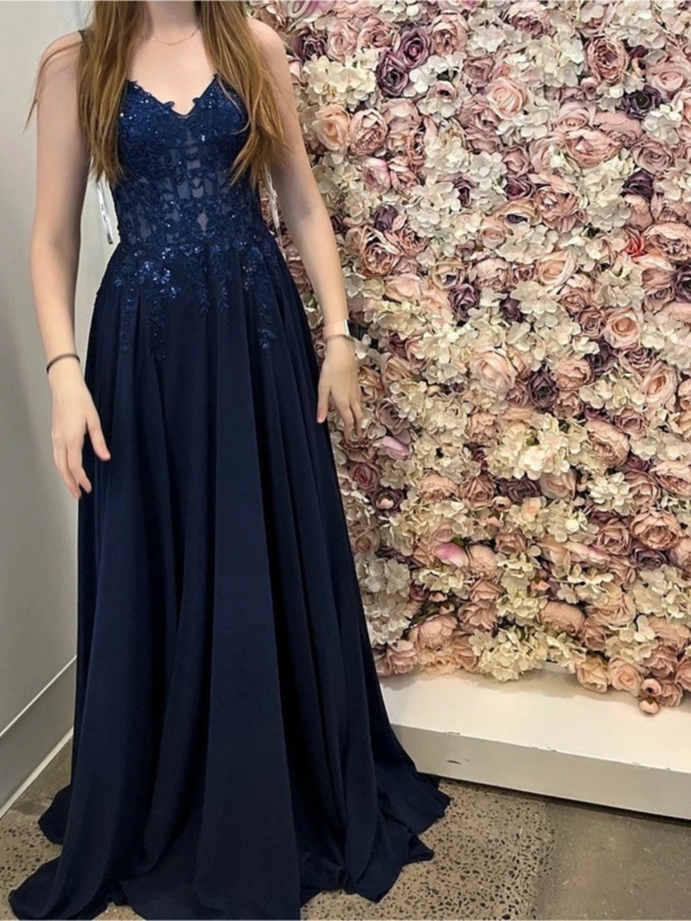 Navy Sequin Prom Dress
